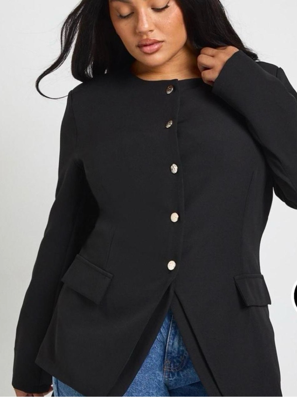 Black Button-Front Women's Blazer Jacket